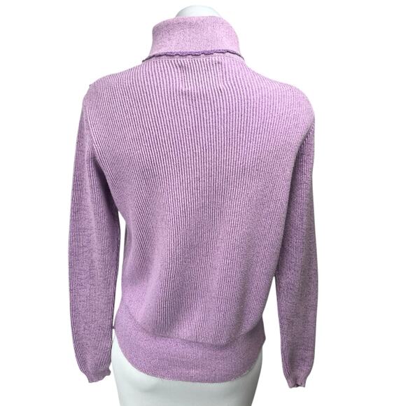 Framed Tricot Purple Rib Knit Turtleneck Long Sleeve Pullover Sweater Top Size M - Picture 3 of 6